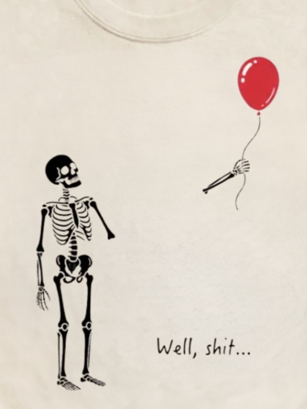Cream Skeleton & Red Balloon Graphic Crewneck Sweatshirt - Picture 2 of 3